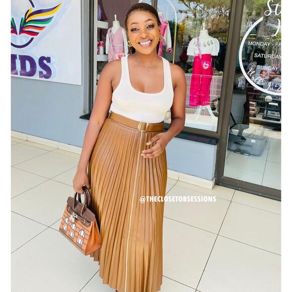 ZARA High-Waisted Whiskey Brown Pleated Midi Skirt NWT - Picture 8 of 16